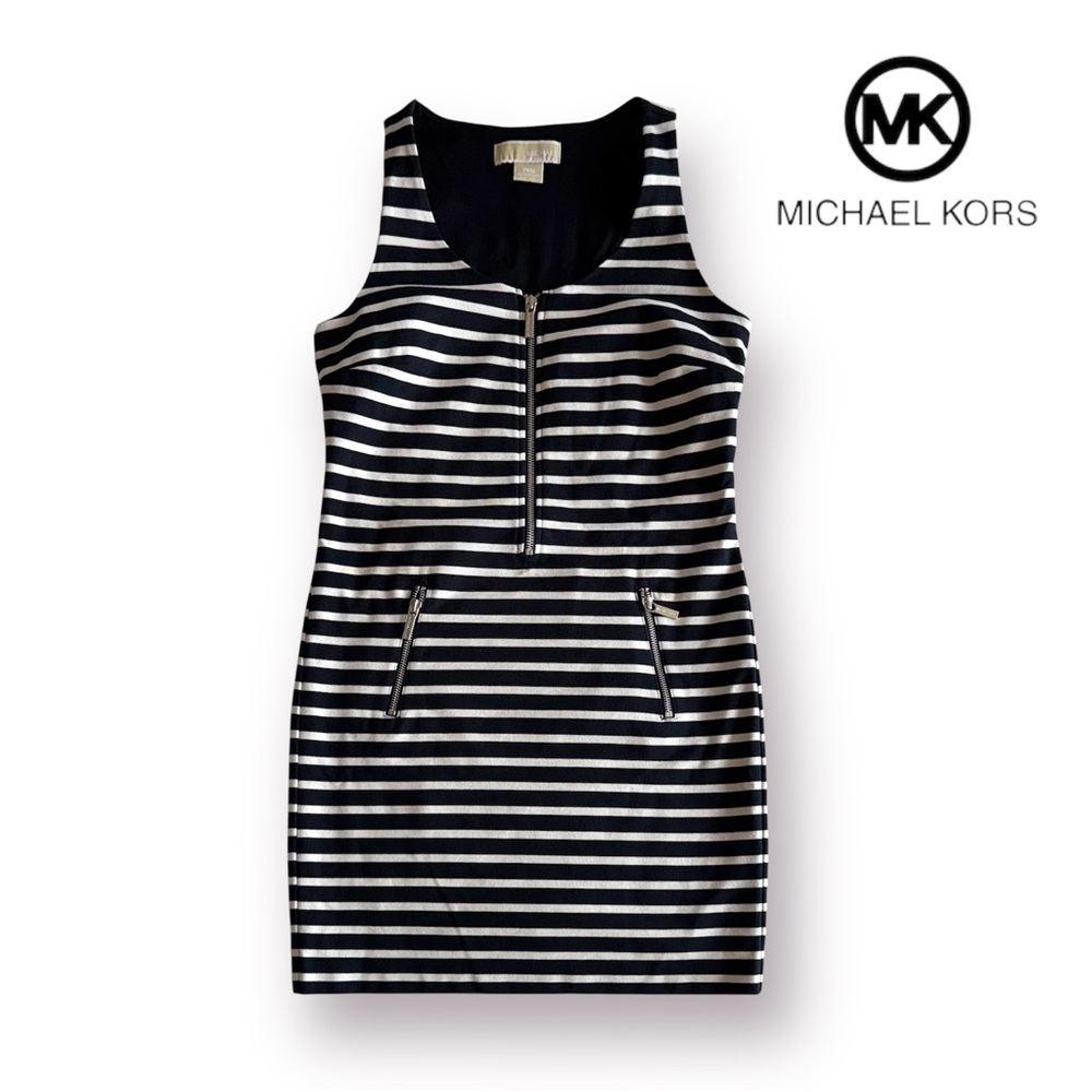 Michael Kors Nautical Navy & White Striped Sleeveless Stretch Mini Dress - Picture 2 of 8